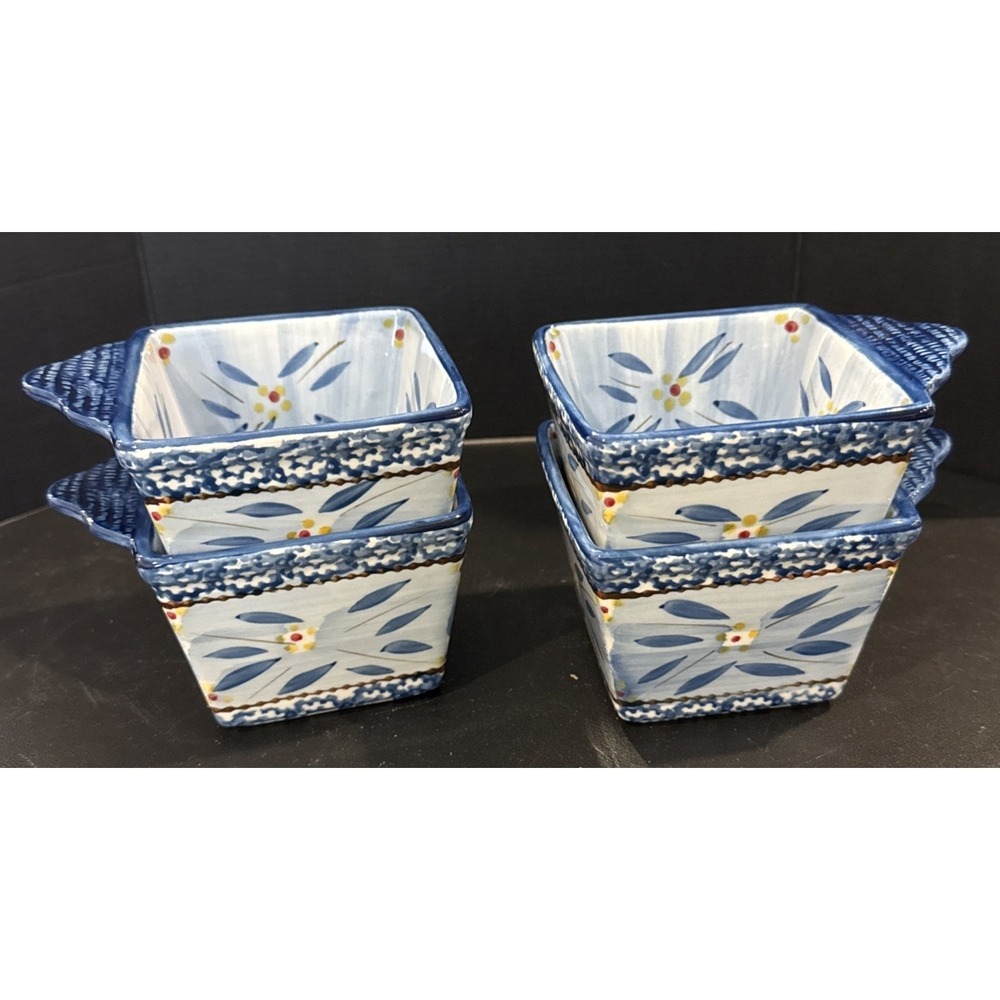 Temptations by Tara Old World Floral Blue Single‎ Serve Ramekins 10 Oz Set of 4